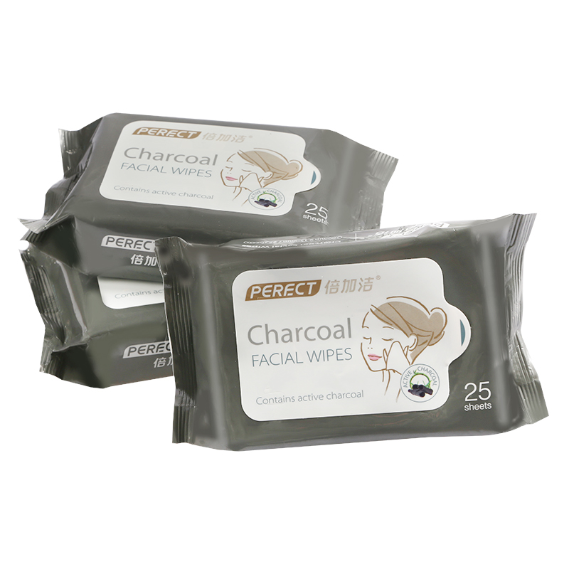 PERFCT Charcoal Detoxifying Facial Wipes Cleaning Makeup Remover Wet Wipes Oil Free Face Wipes