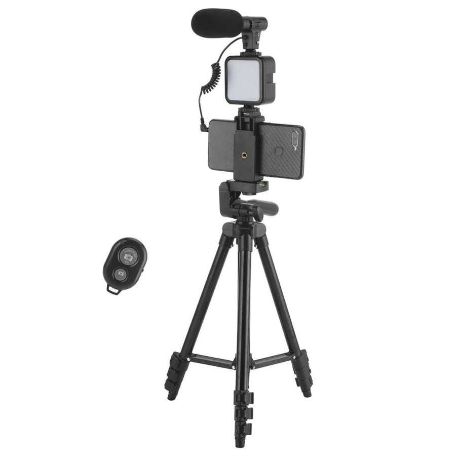 KIT-05LM Vlog съемки наборы фотостудия костюм с микрофоном светодиодное заполняющее освещение для съемки с регулируемый штатив-Трипод для камеры смартфона