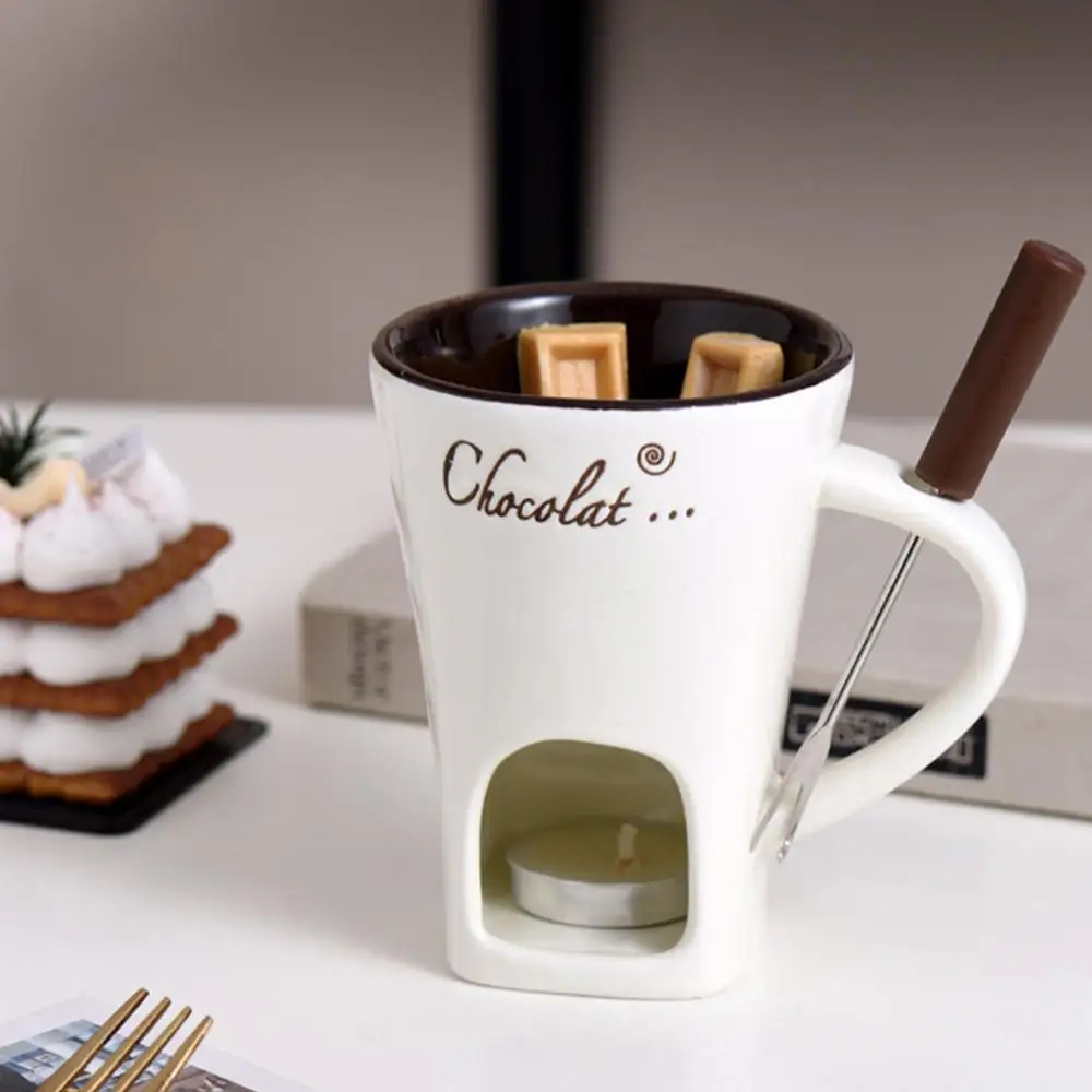 Fashion Fondue Mug Set Personal Mini Fondue Pots Chocolate and Cheese Maker Kit Individual Butter Melter Cup Small Warmer