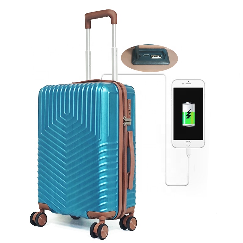New Design Easy Carry-On Suitcase 2021 Beautiful ABS+PC Hairline Travel Trolley Luggage Bag with USB for Short Business Tour