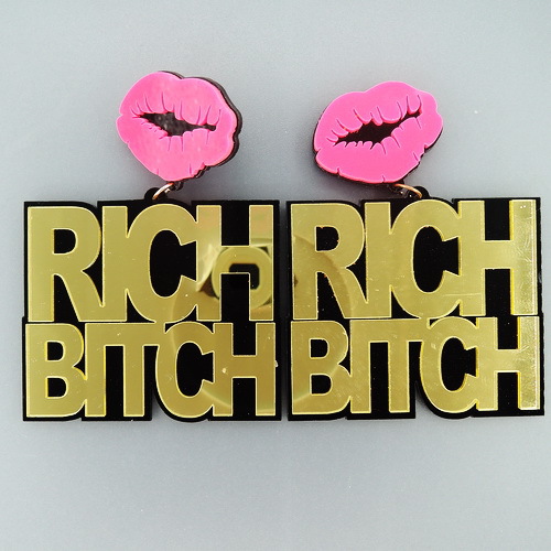 RICH BITCH английский хип-хоп с принтом букв «акриловые краски массивные большие губы серьги в виде колец,