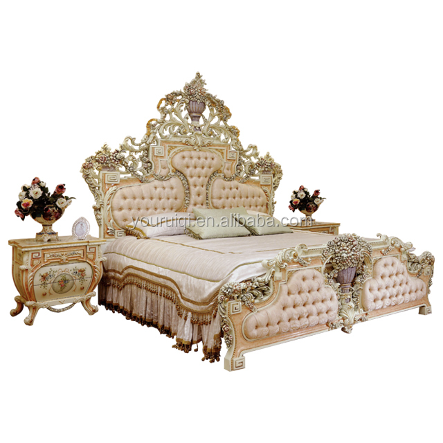 Роскошная белая кровать Rococo из резной древесины, королевская Европейская кровать/итальянская роскошная мебель для спальни