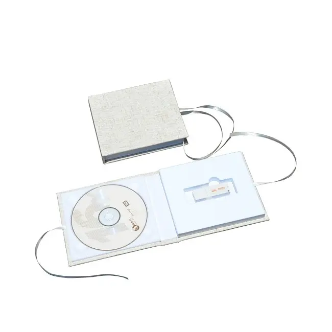 Fabric linen  CD DVD USB box with ribbon