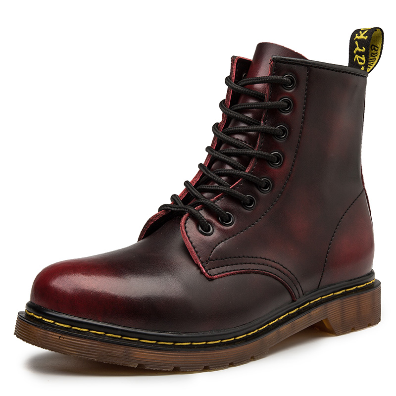 warm Lace Up Ankle British Motorcycle male Leather Knight boots hiking rain snow men's boots genuine leather shoes