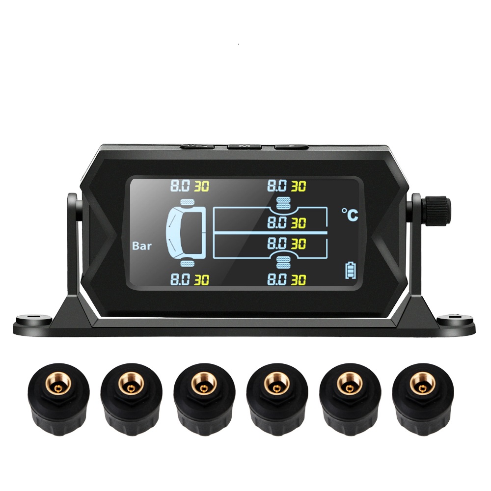 Грузовик TPMS Система контроля давления в шинах TPMS Солнечная зарядка с 6 внешними датчиками Цифровой ЖК-монитор температуры в шинах