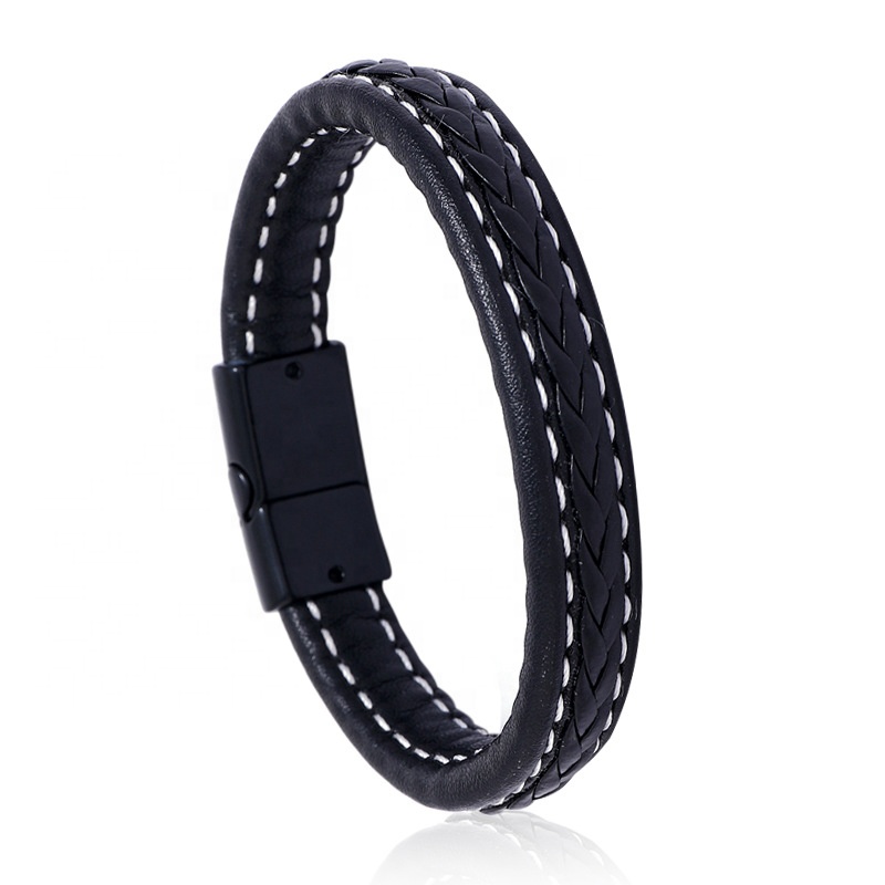 New retro hand-woven men's leather bracelet simple alloy magnet buckle jewelry