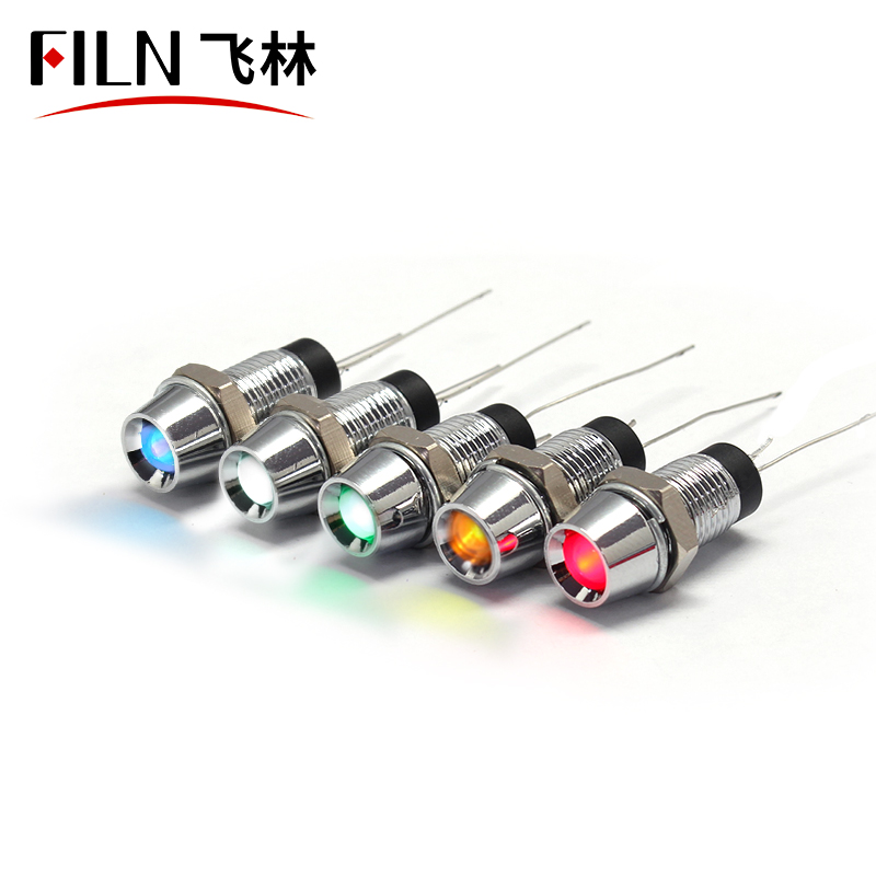 FILN 8mm brass copper concave head with 2 pins signal lamp LED type 12V 24v DC Indicator light red yellow green blue white