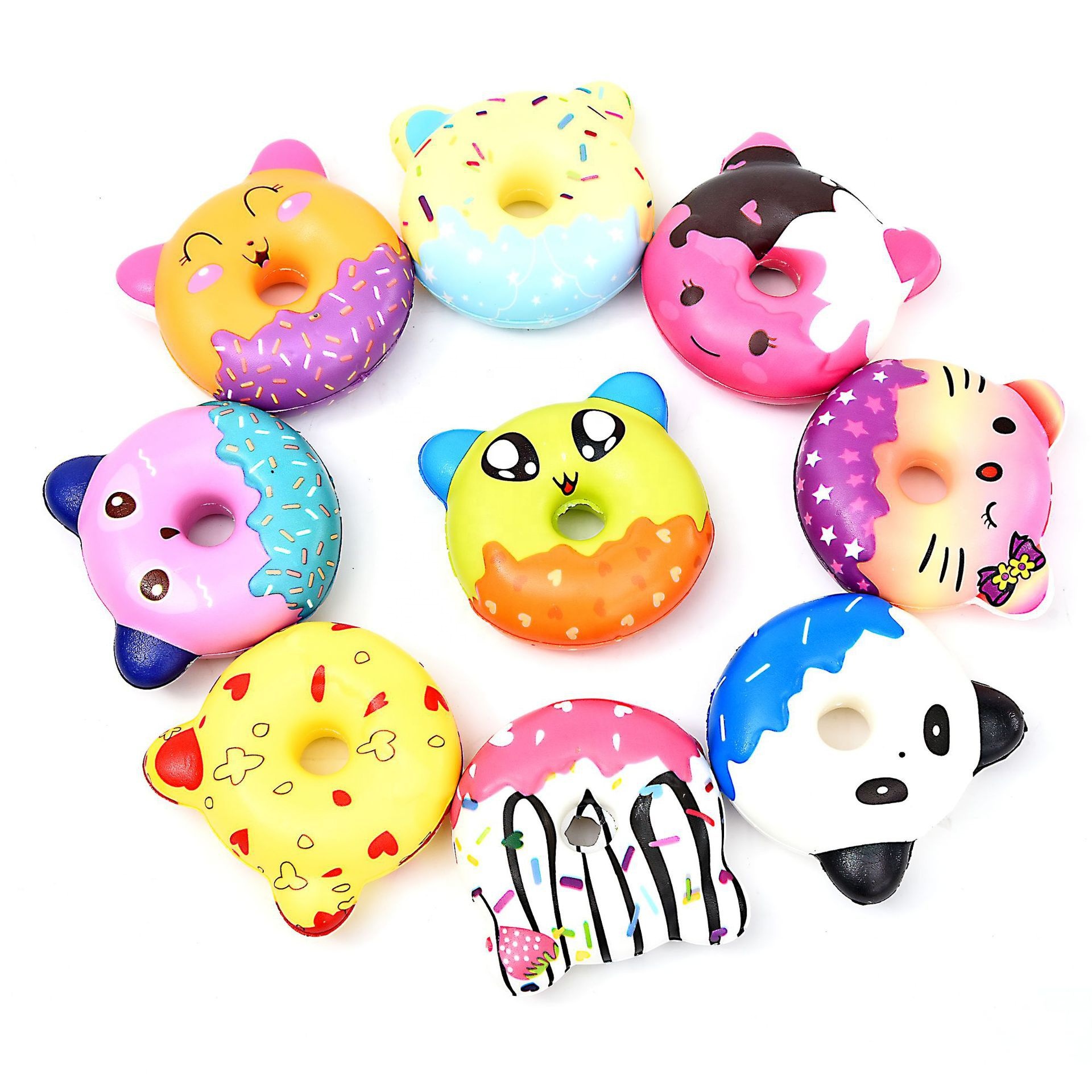 Kawaii donut Squishies Squishy Ароматизированная медленно восстанавливающая форму игрушка для снятия стресса панда пончики кошка детская игрушка Squishy Fidget Toy