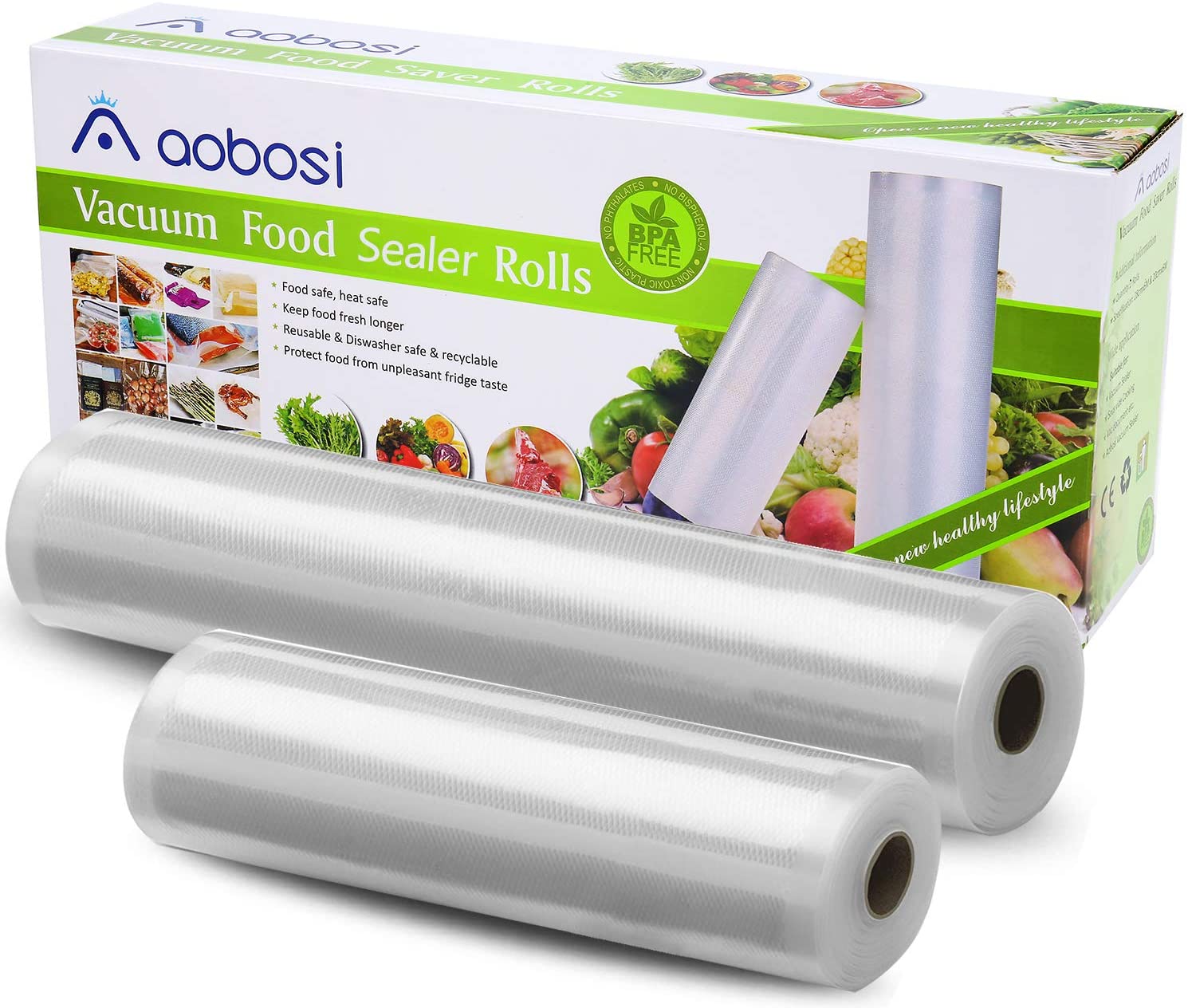 Рулоны для вакуумной пленки Aobosi, рулоны для всех устройств для герметизации пленки, 2 рулона 28x600 см и 20x600 см, упаковщик пакетов