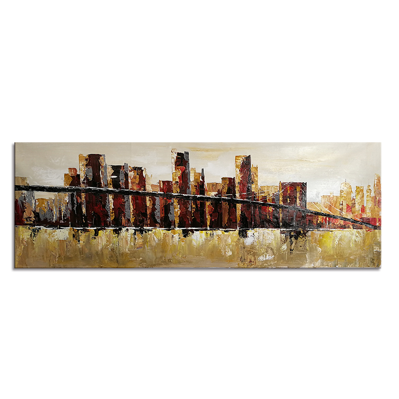 Hotselling handpainted abstract tall buildings landscape oil painting for home hotel bar indoor decoration