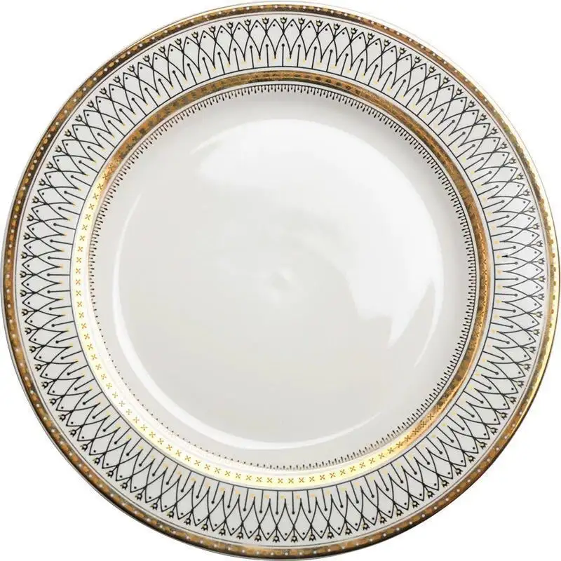 Custom logo Gold line Nordic White Steak Salad Porcelain Plate Dinner Dishes