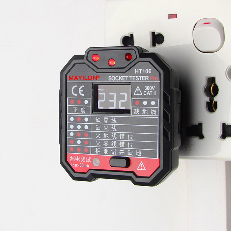 Лидер продаж 2020, тестер розеток GFCI RCD, тестер цепи розеток для дома, простой в использовании со светодиодным ЖК-дисплеем HT106D