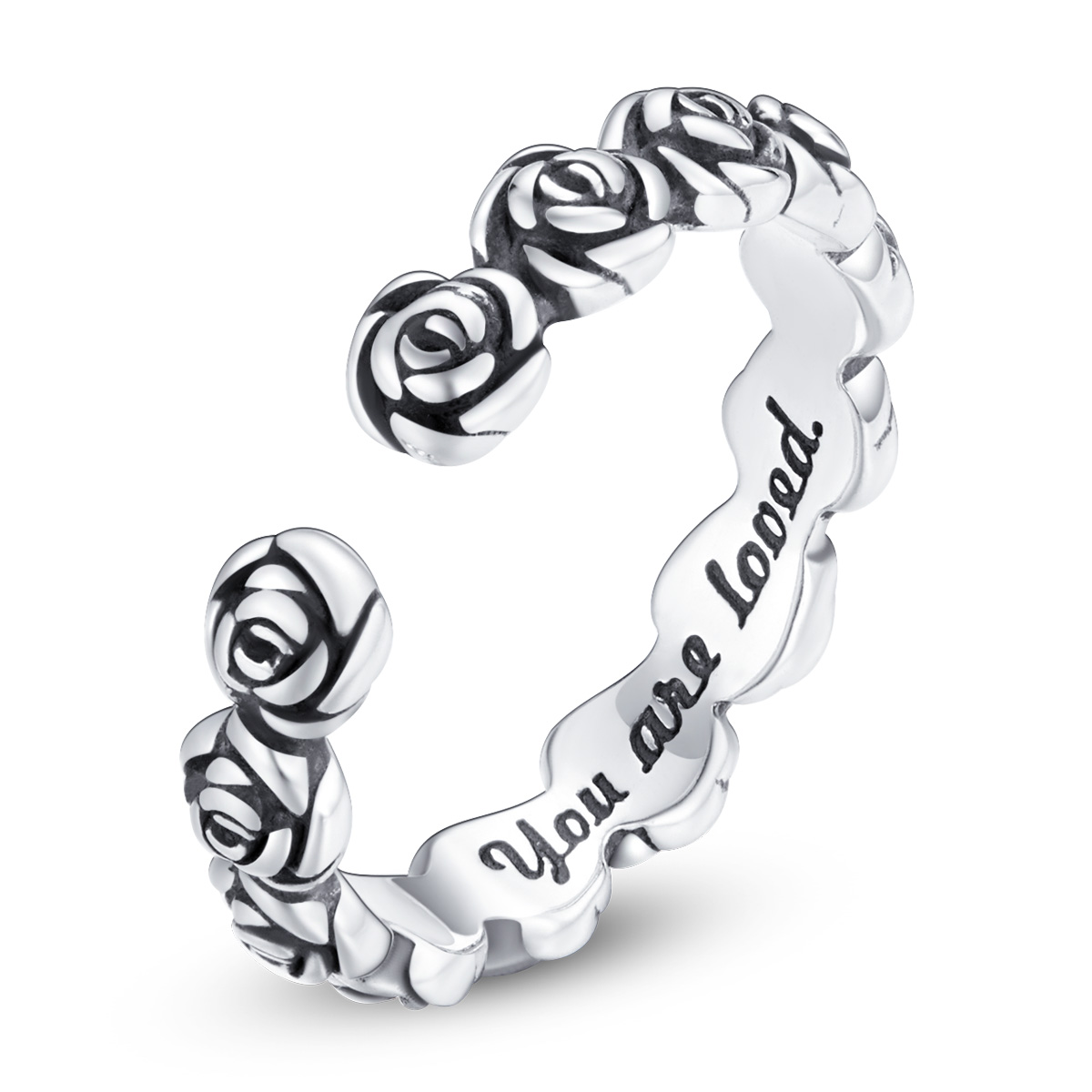 New retro magnificent life open ring elegant rose lettering 925 silver ring SCR736
