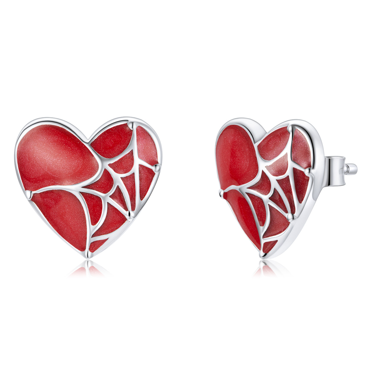 Spider web love earrings s925 silver national trend retro style red heart earrings SCE1198