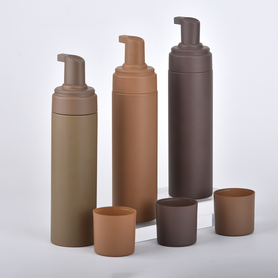 Hot Sale Empty Plastic Packaging Foaming Pump Bottle 210ml Brown Black  PET Face Wash Mousse  Hand Soap Dispenser Foam Bottle