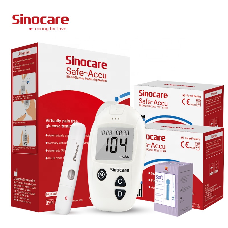 Sinocare безопасный Акку быстрой проверки измеритель уровня глюкозы в крови с 100 штуками тест-полосок, портативный прибор для контроля уровня сахара в крови без крови