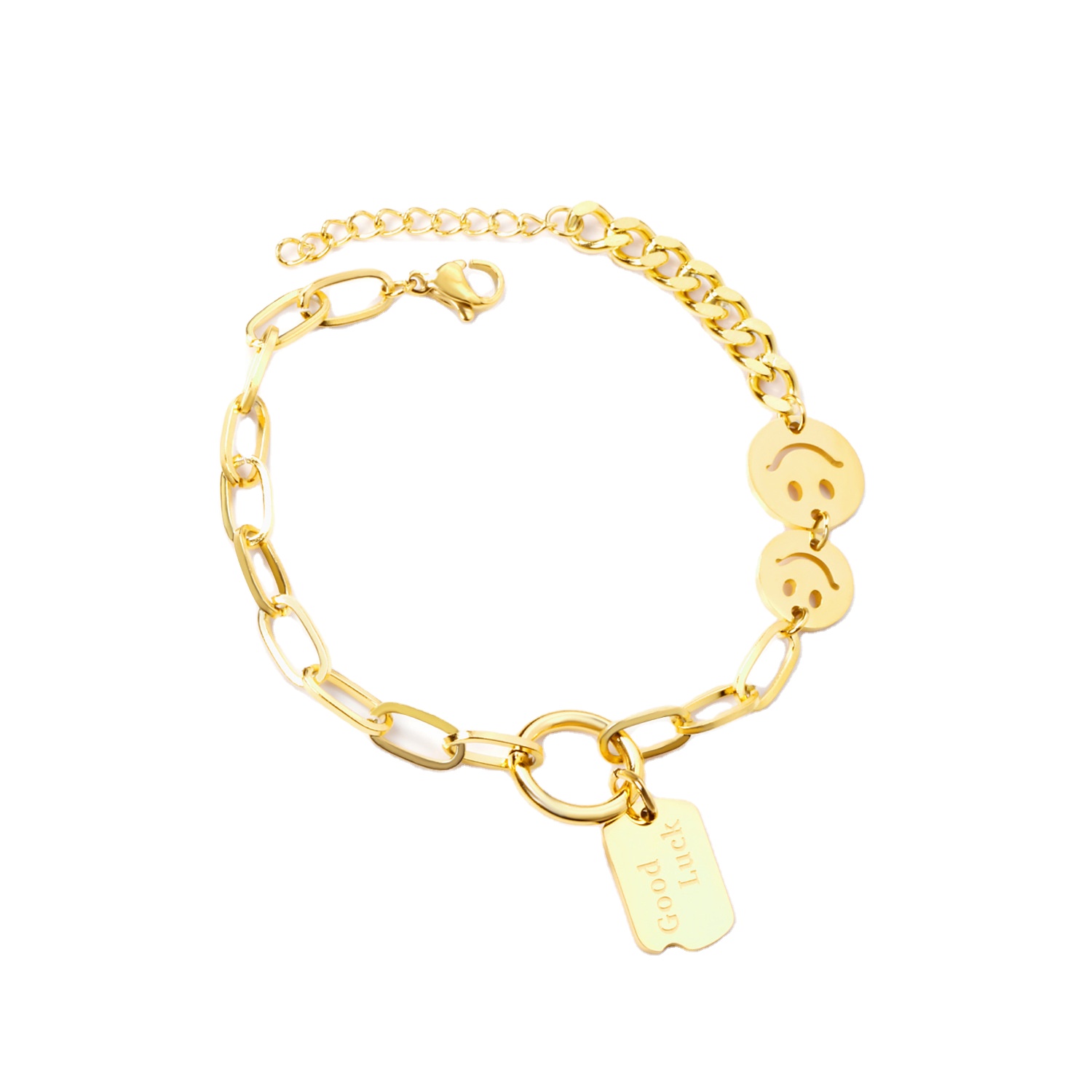 simple personalized women's ins creative asymmetric smiley face bar pendant stainless steel spring anklets