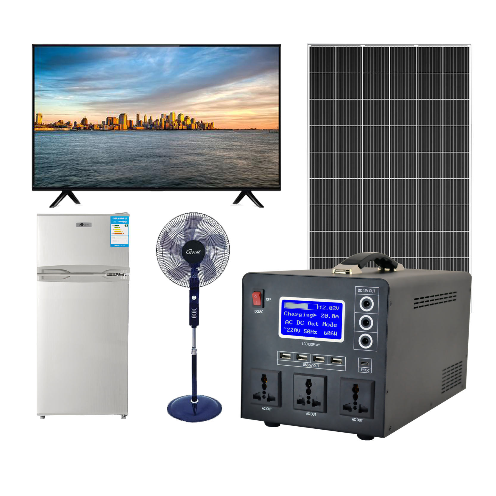 Portable Electric Solar Generator 1000W 110V 220V Lifepo4 Battery Power Generator Station Industrial Solar Energy System