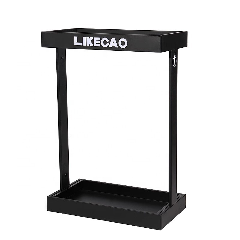 Wholesale Black Metal Vertical Umbrella Storage Rack With Hook Customizable LOGO Household Umbrella Holder