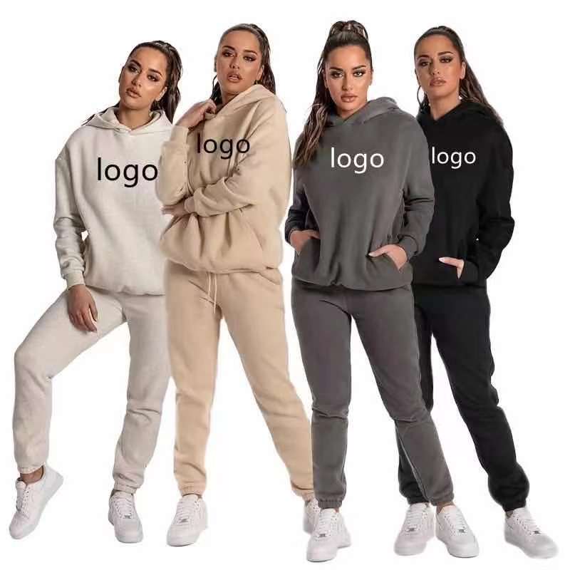 Fall 2021 Women Clothes 100% Organic Cotton Unisex Oversized Plain Sweat Suit Emboss Crew Neck Sweatshirt Pullover Hoodies