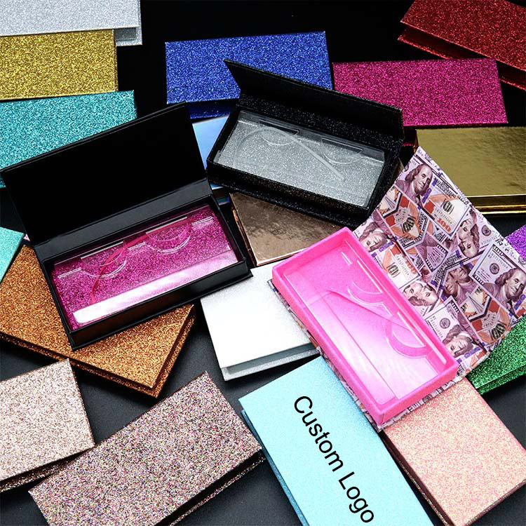 Luxury Lashesbox Custom Logo Lashbox Packaging Magnetic Black Lash Cases Bling Lash Boxes Empty Glitter 25 mm Eyelash Packaging