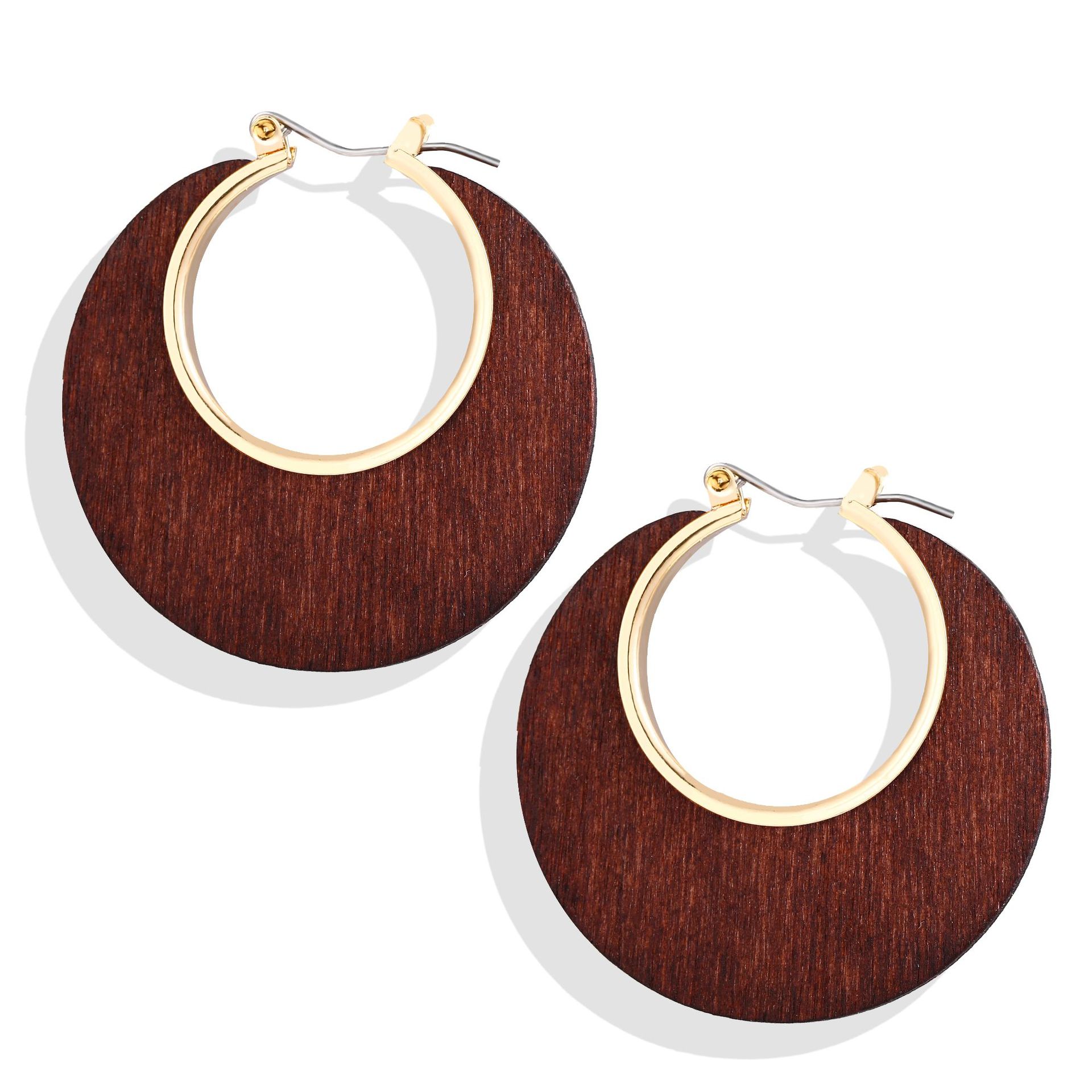 Statement Earrings Wooden Earrings for Women - Big Round Circle Geometric Wood Drop Dangle Hook Earrings Fashion Cute