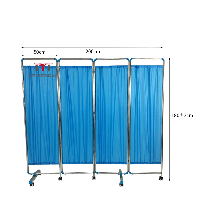 MT MEDICAL Hospital 4 folding screen stainless steel medical ward screen with Wheels for hospital use