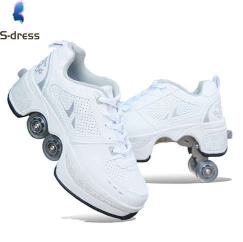 Newest Quad Wheels Deformation Retractable Rollers Double-row Kids 4 PU Wheel Skates Youth Deformed Kick Out Roller Skate Shoes