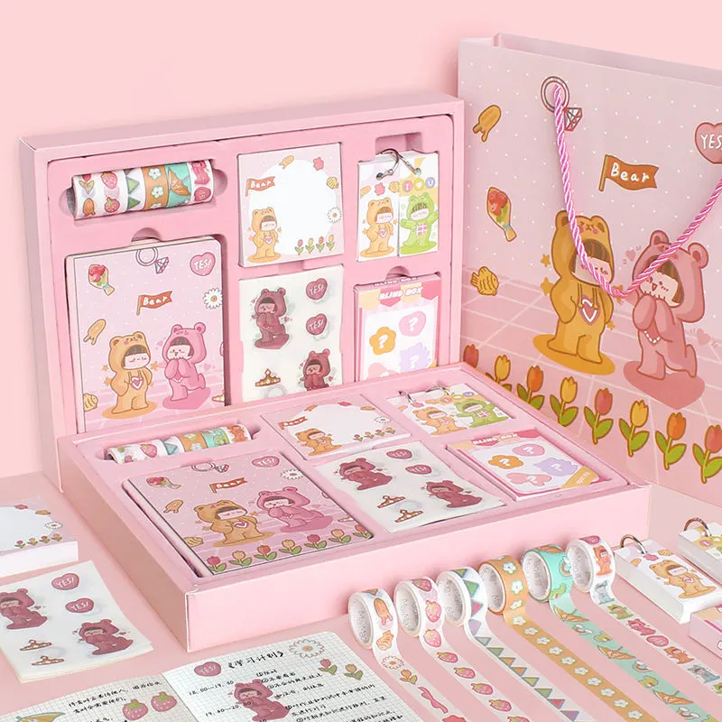 Mini Cute Notebook And Gift Set Box School Supplies Stationery Set Kawaii Girl Kids Stationery Gift Set Box