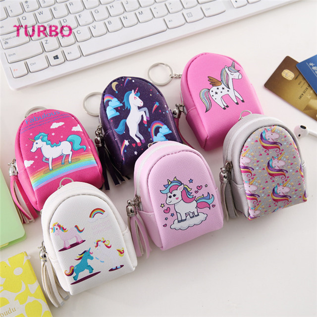 Online store Yiwu high Quality and cheap price mini backpack shaped unicorn coin purse leather keychain bag for women wholesale