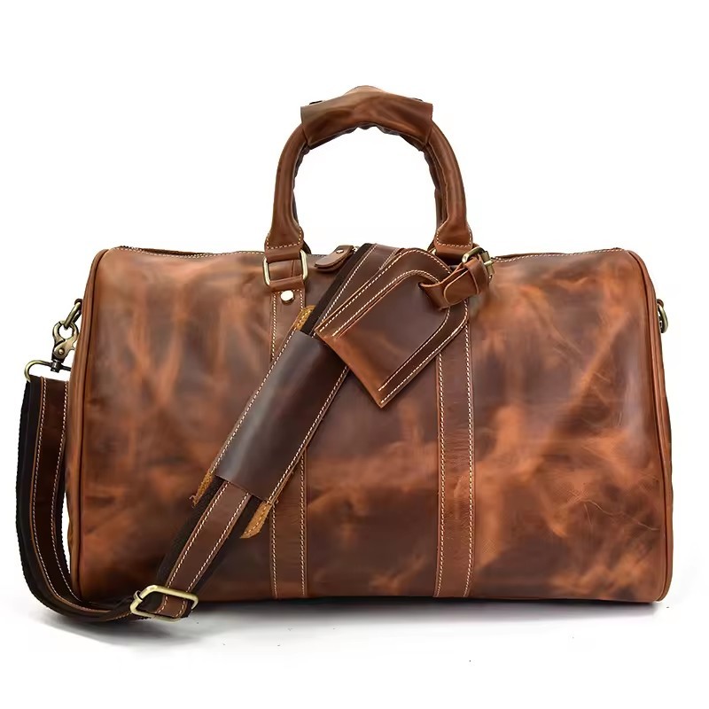 Vintage Crazy Horse Leather Sports Travel Bag Crossbody Large Capacity Leather Business Tote Leisure Luggage Bag Gym Bag