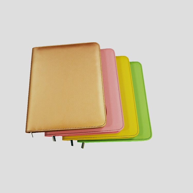 Office Home colorful simple gold PU book cover with zippered