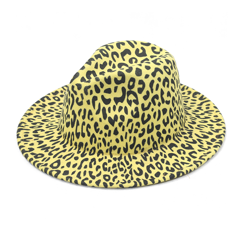 Newest Design Leopard Pattern Women Wide Brim Women Fedora Felt Hat