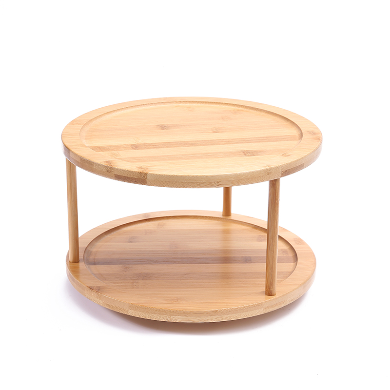 Restaurant Shelf Display Revolving wooden 2-Tier kitchen Turntable Spice Rack organizer Round Bamboo Rotating set