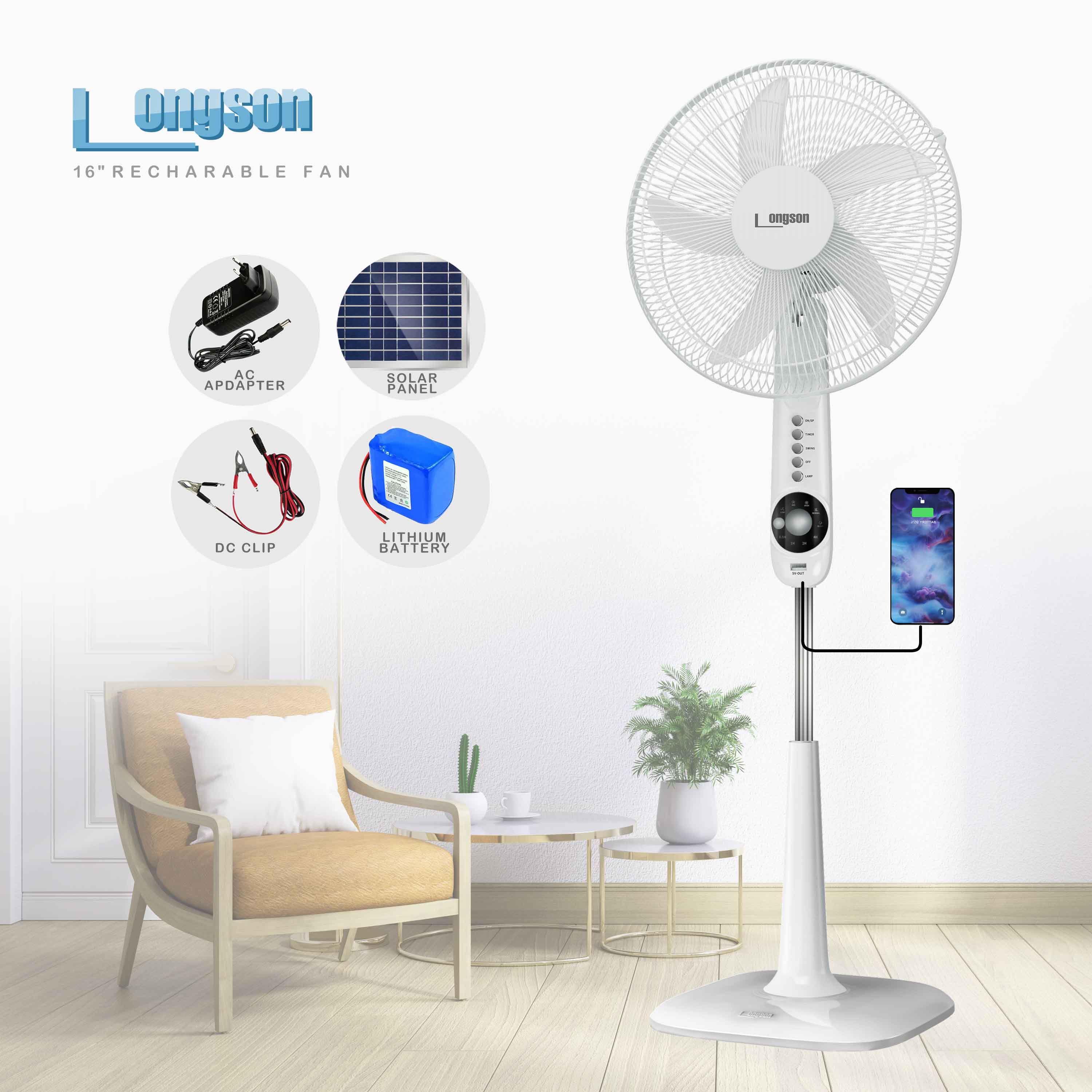 12V DC Solar Fan, Rechargeable Charger Air Cooling Cooler Stand Ventilador AC Fan for Indoor Outdoor Use