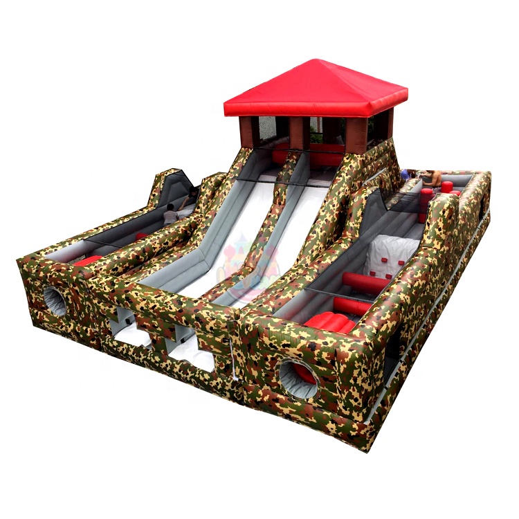 Camouflage Colored 3 Parts Extreme Inflatable Obstacles Course Rides Bouncer For Sale