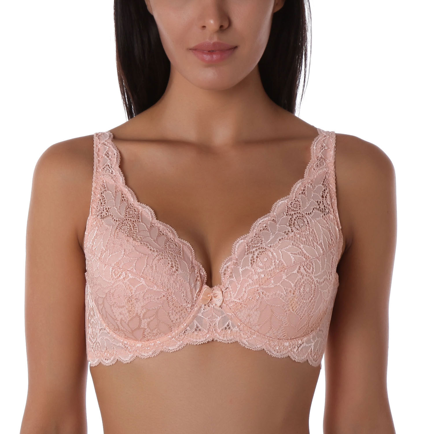 New Design Deep V Wholesale Women Sheer Mesh Padded Floral Lace Seamless Bralette Top