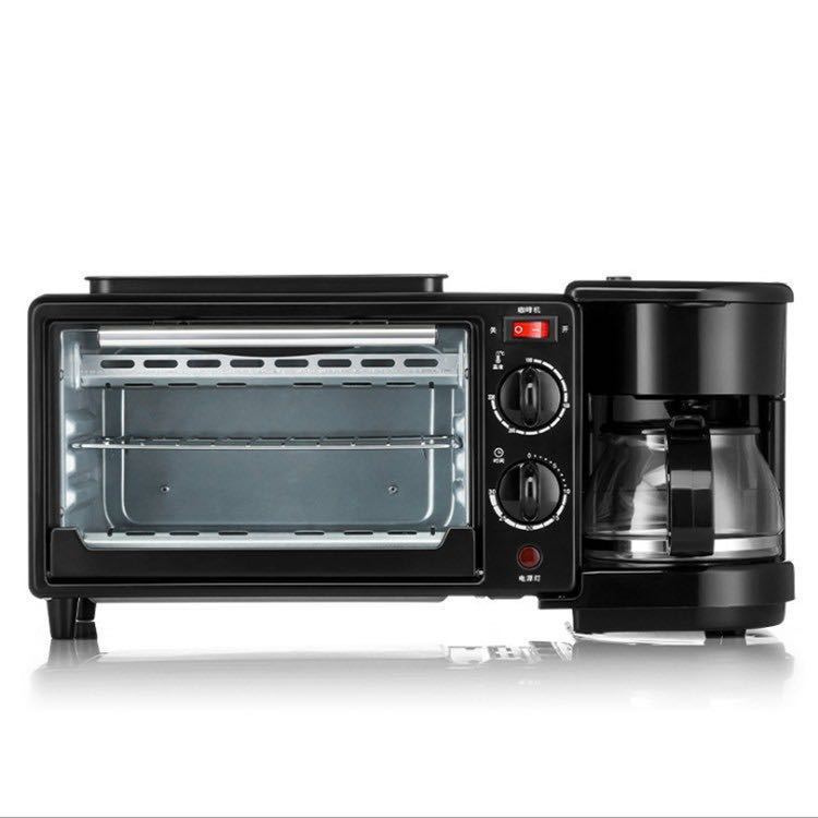 3-in-1 Family Size 9L Toaster Oven Breakfast Maker with Station Coffeemaker and Grill Pan