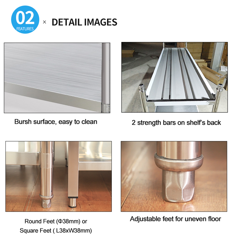 Factory price premium durable hotel restaurant commercial kitchen work table with under shelf