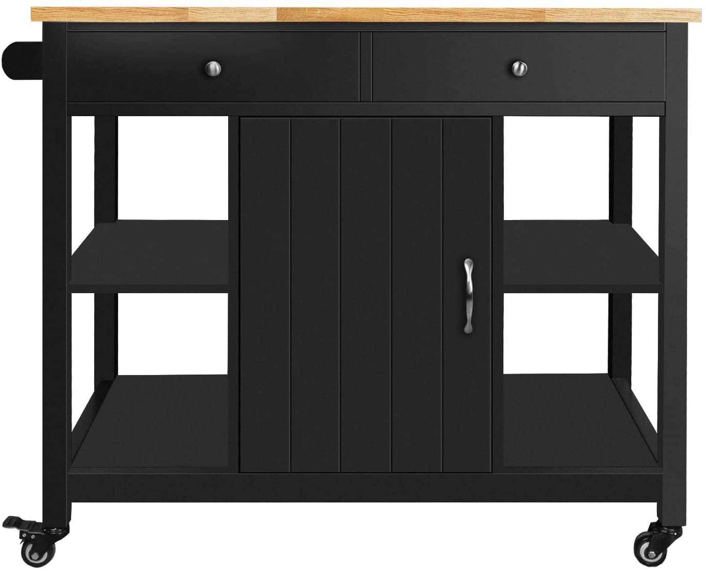 Easy Assembly Kitchen Cart on Wheels with Wood Top, Utility Wood Kitchen Islands with Storage and Drawers, Black