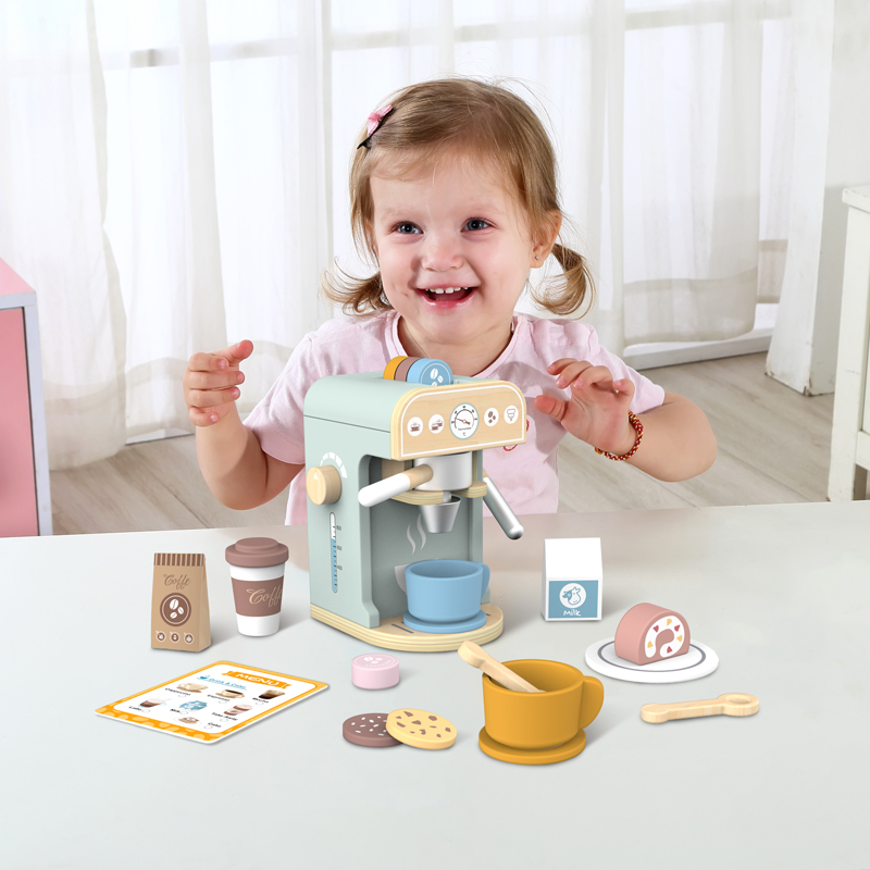 Wooden Coffee Machine Set Toy Breakfast Make Pretend Pay Kitchen Food Toy Sets For Kids Preschool