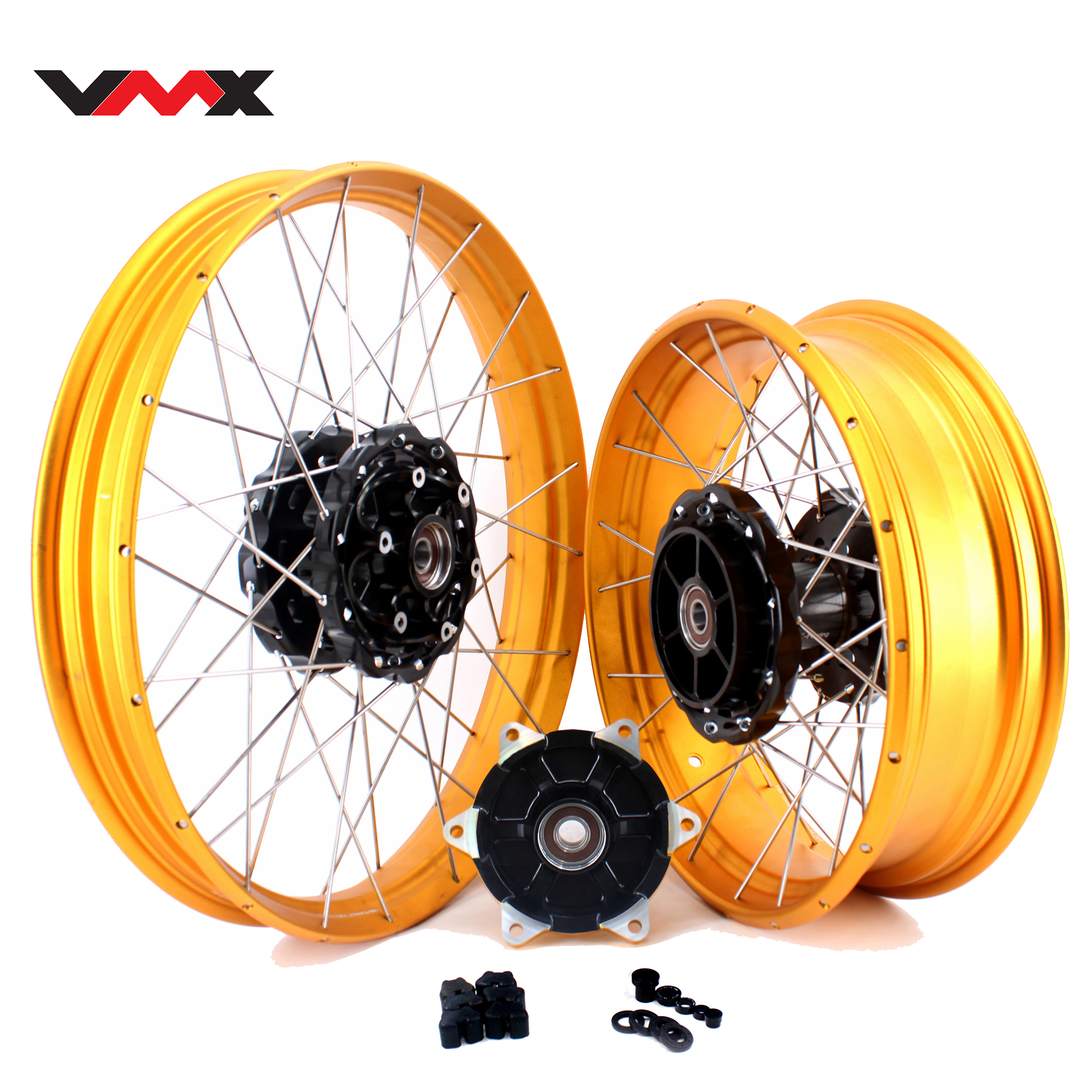 Бескамерные диски VMX 2,15*21/4,25*17 дюймов, подходят для BMW F800GS 2008-2021 Black Hub Gold Rim