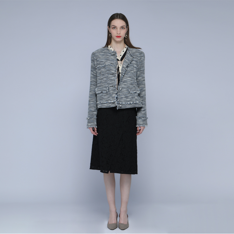 Huiquan wardrobe essential ODM casual tweed jacket for women custom color lady tweed jacket