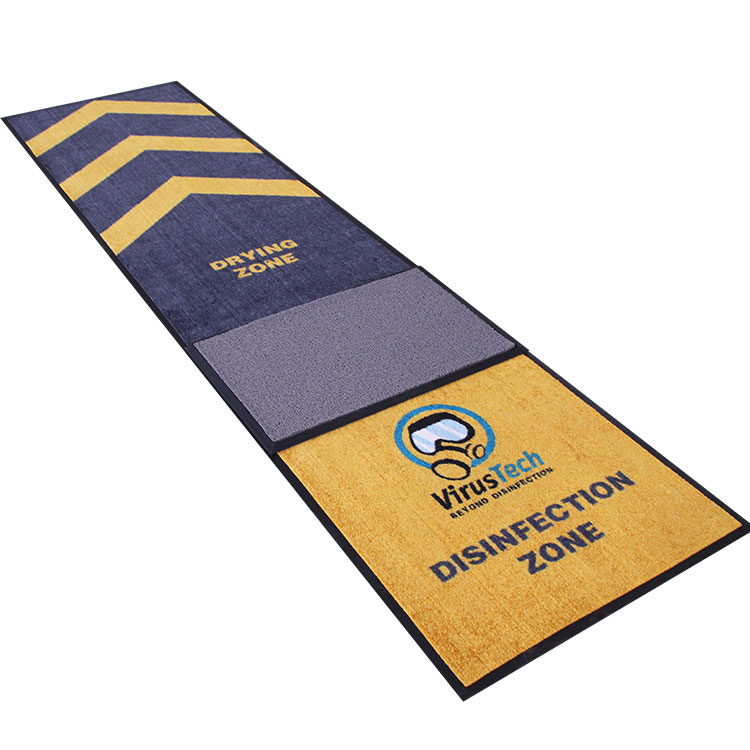 Customized Size Disinfection Mat Anti-UV Absorptant Rubber Backing Nylon Spray Printed Logo Disinfecting Sanitizer Carpets