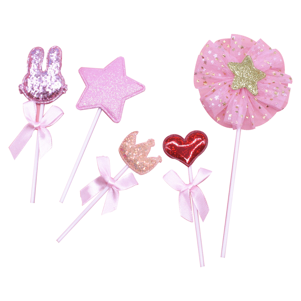 girl's birthday cake props cake insert pink girl's heart fabric 5-piece set for cake decoration