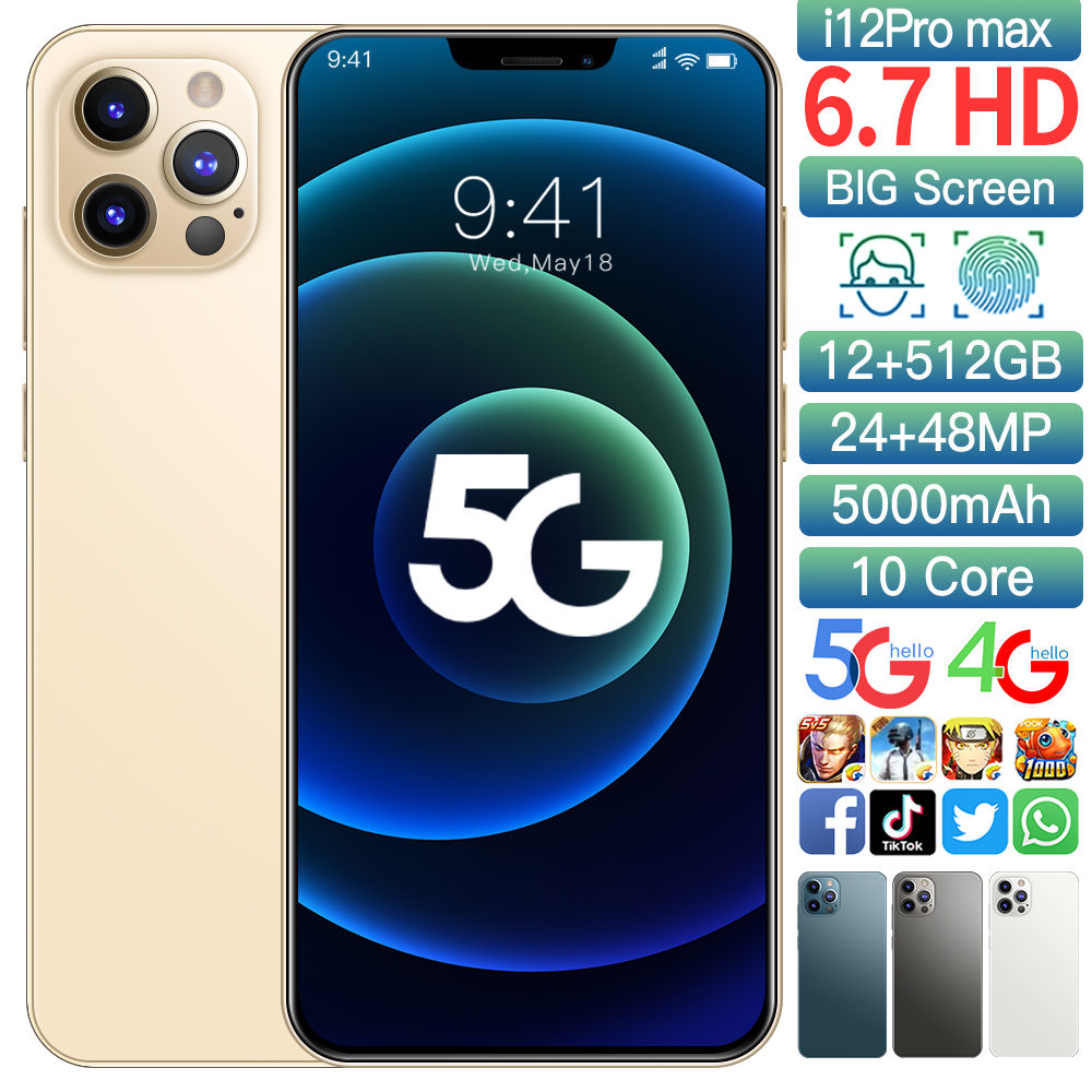 Глобальная версия i12Pro Max 12 ГБ 512 мобильный телефон 6,7 дюйма ''полный экран Дека 10 восьми-ядерный мобильный телефон Android сотовый телефон
