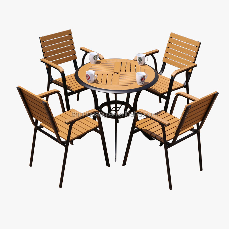 Hot selling good quality outdoor patio furniture aluminum furniture dining set plastic wood table set garden furniture