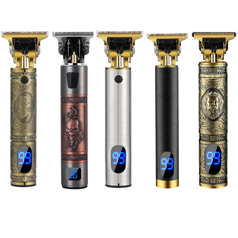 Hairdressing LCD Vintage Buddha Head Carving Bald Oil Head Rechargeable Electric Barber Supplies Professional Hair Clippers