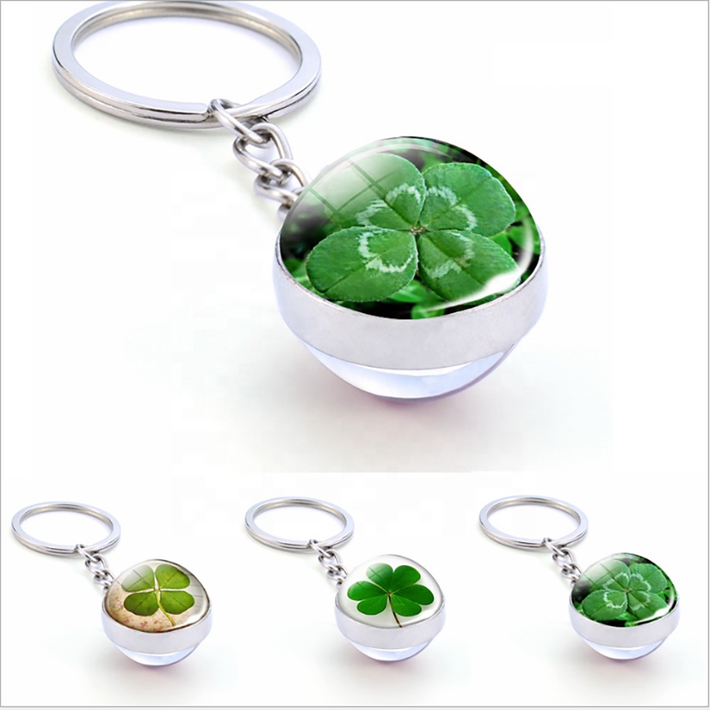 Hot Selling Fashion Shamrock Four Leaf Double Side Keychain