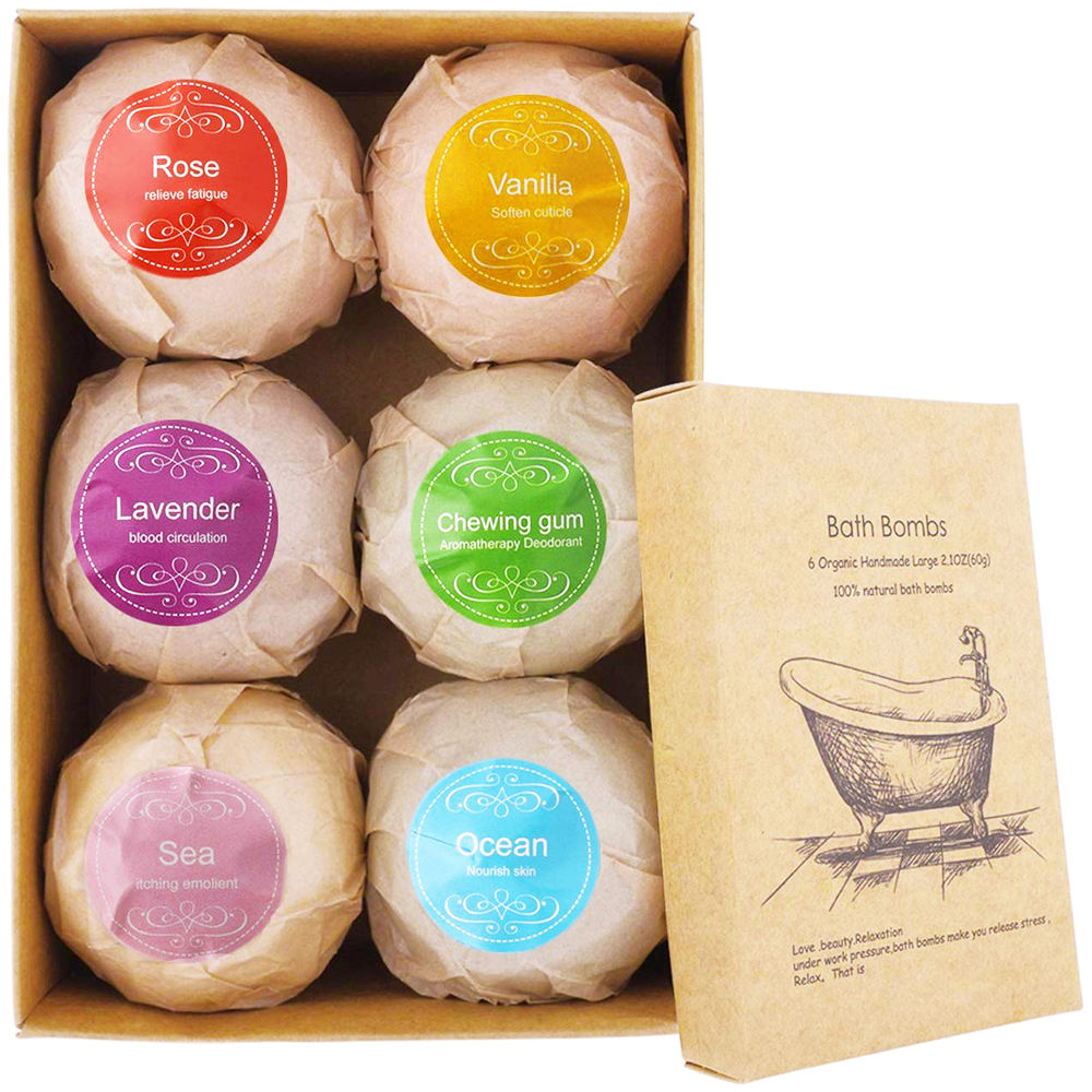 6 Piece Bath Bombs Set Natural Organic 100g Each Purple Blue Custom Tags Offered Factory Supplied Round For Body Bathing